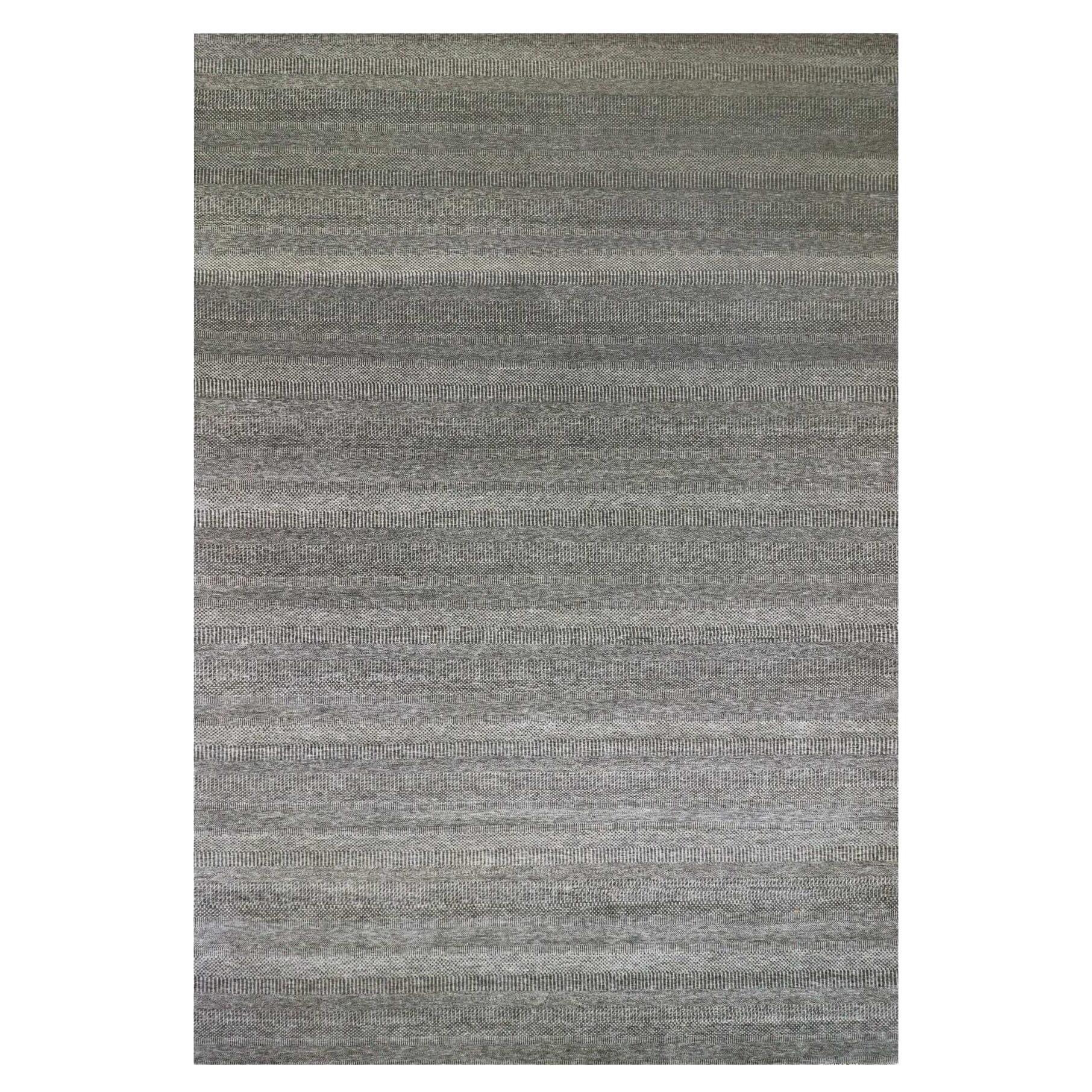 12'x17'10" Gray, Modern Grass Design, Natural Wool, Hand Knotsted Oversized Rug (tapis surdimensionné noué à la main)