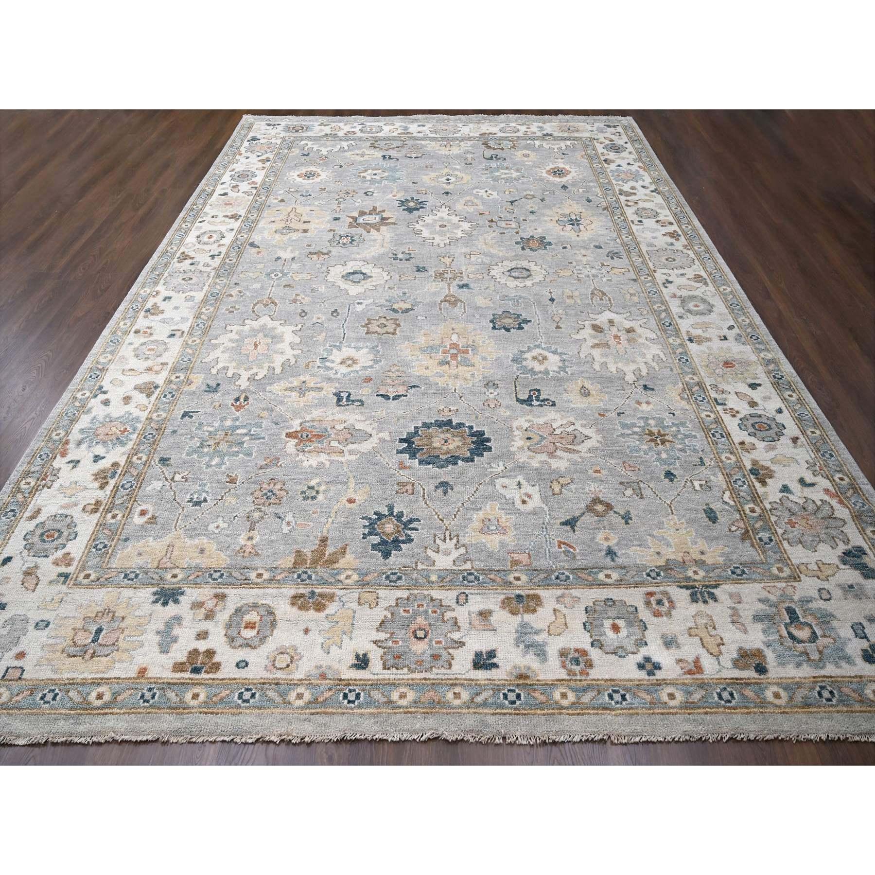 Light Gray, Oushak with All Over Design Supple Collection, Thick and Plush, Extra Soft Wool, Hand Knotted, Oversized Oriental Rug
Primary materials: Wool
Latex: No Pile 
height: 0.25 Inches
Style: Transitional
Primary color: Grey
Secondary colors: