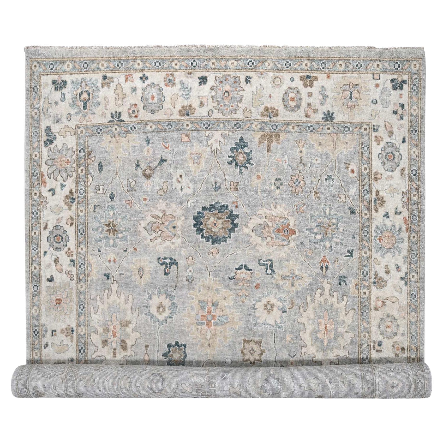 12'x17'10" Gray Oushak Design Wool Hand Knotted Oversized Oriental Oriental Rug
