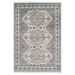 12'x17'10" Ivory Hand Knotted Flower Rosettes Border Wool Oversize Oriental Rug