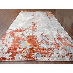 12'x17'10" Rust Red Abstract Design Hand Knotted Persian Knot Wool and Silk Rug