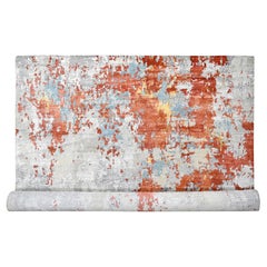 12'x17'10" Rust Red Abstract Design Hand Knots Persian Knot Wool and Silk Rug (tapis de laine et de soie noués à la main)