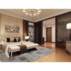 12'x17'4" Kashmir Pure Silk 576 KPSI Panel Design Mansion Size Hand-Knotted Rug