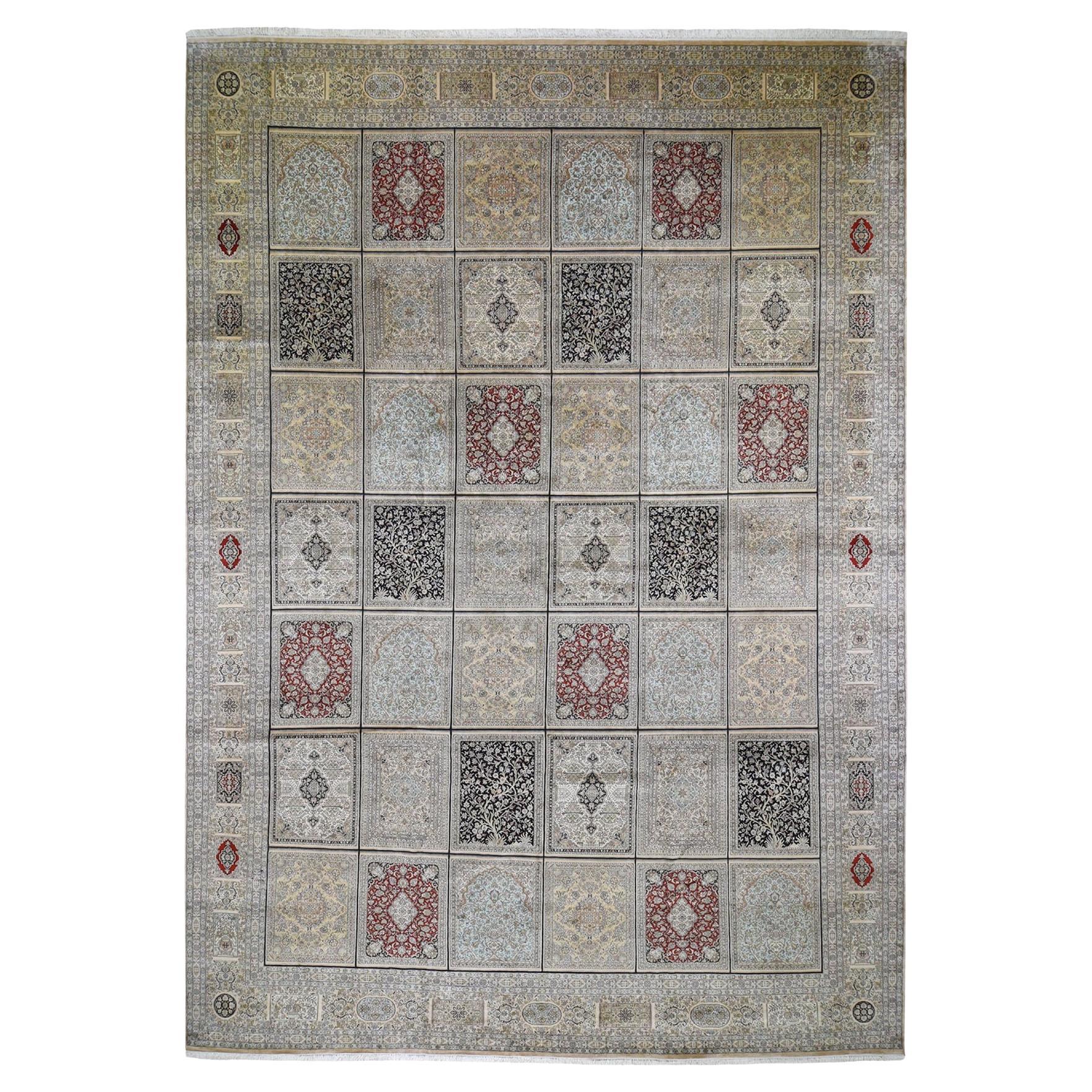 12
x17
4" Kashmir Pure Silk 576 KPSI Panel Design Mansion Size Tapis noué à la main en vente