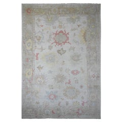 12'x17'4" White Afghan Angora Oushak Leaf Design Hand Knotted Wool Oriental Rug
