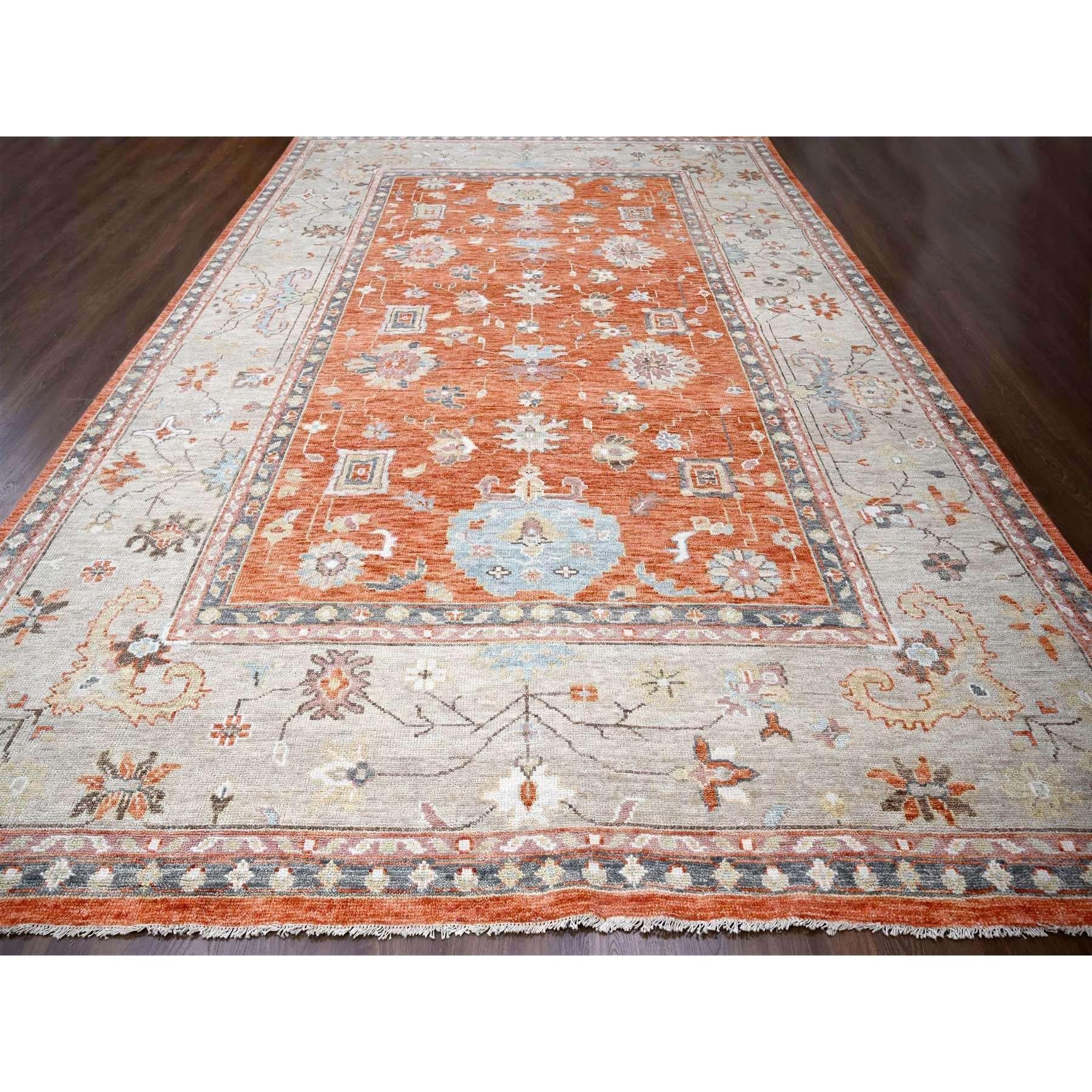 This is a truly genuine one-of-a-kind Burnt Orange, Hand Knotted, Oushak Design, Extra Soft Wool, Thick and Plush, Supple Collection, Oriental Rug.  It has been Knotted for months and months in the weaving craftsmanship techniques by expert