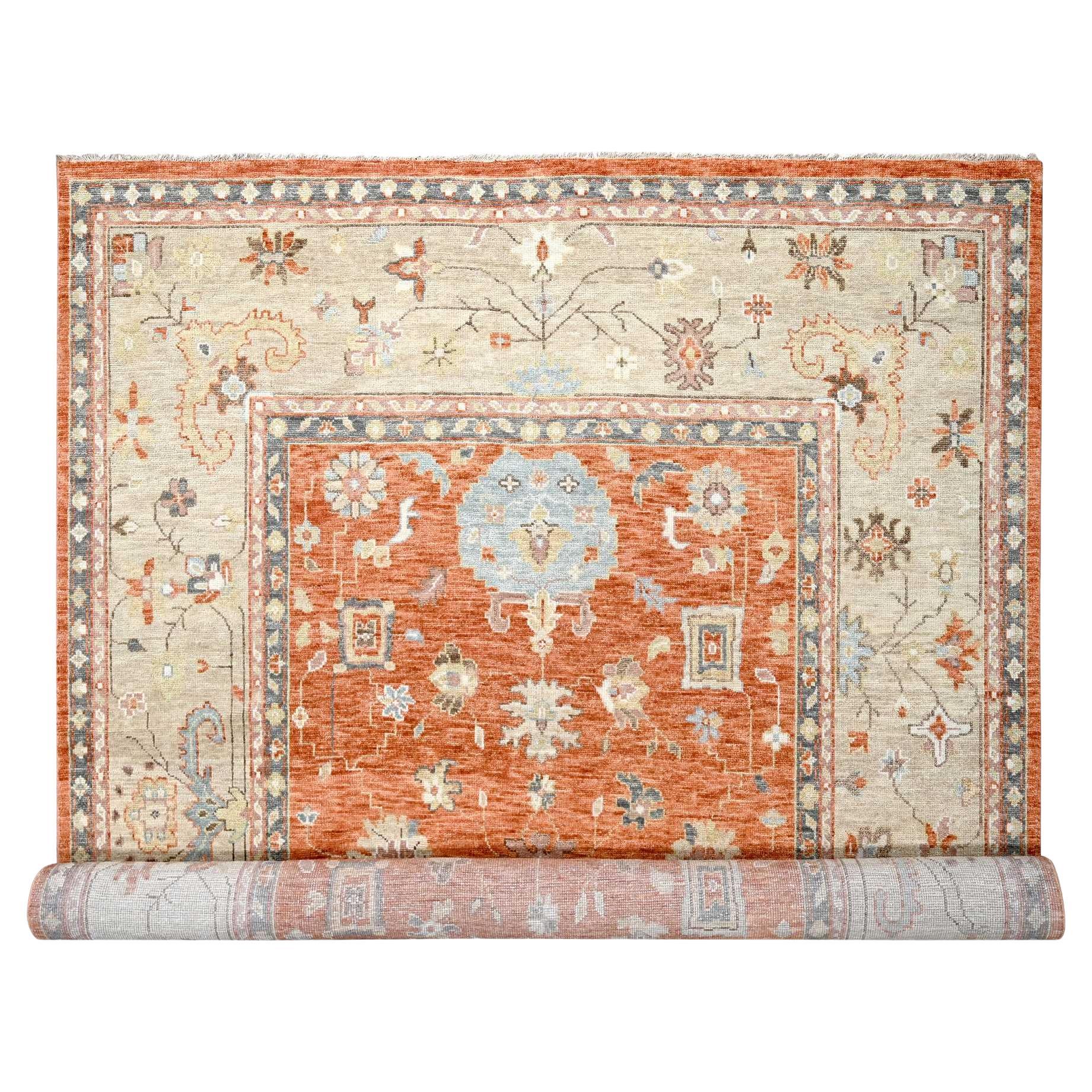 12'x17'8" Burnt Orange Wool Hand Knotted Oushak Design Oversize Oriental Rug For Sale