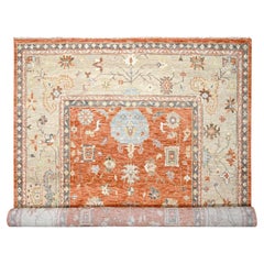12'x17'8" Burnt Orange Wool Hand Knotted Oushak Design Oversize Oriental Rug