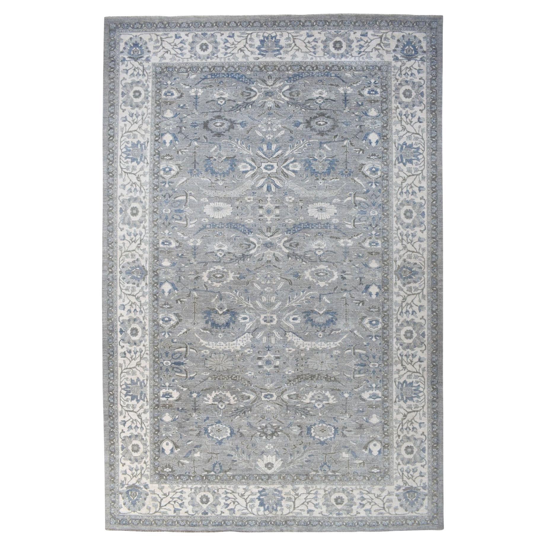 12
x17
8" Gray Peshawar with Ziegler Mahal Design Hand Knotted Pure Wool XL Rug