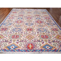 12'x17'9" Camel with Blue Karajeh Heriz Geometric Design Wool Hand Knotted Rug
