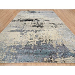 12'x17'9" Gray, Wool and Silk Hand Knotted, Modern Abstract Design Oversized Rug