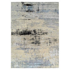 12'x17'9" Gray, Wool and Silk Hand Knotted, Modern Abstract Design Oversized Rug