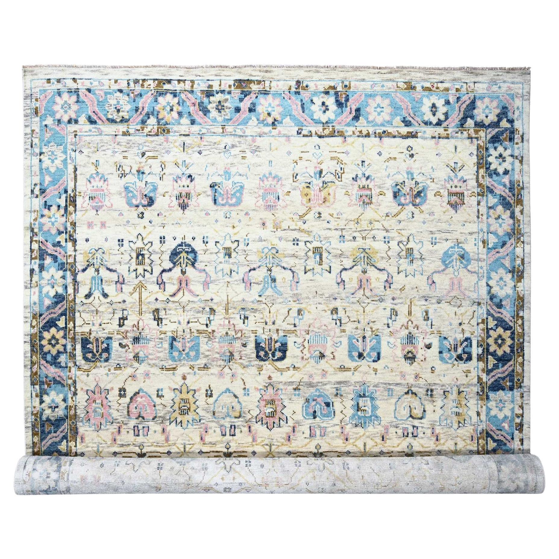 12'x17'9" Ivory Oushak Supple Mahal Design Hand Knotted Oversize Oriental Rug