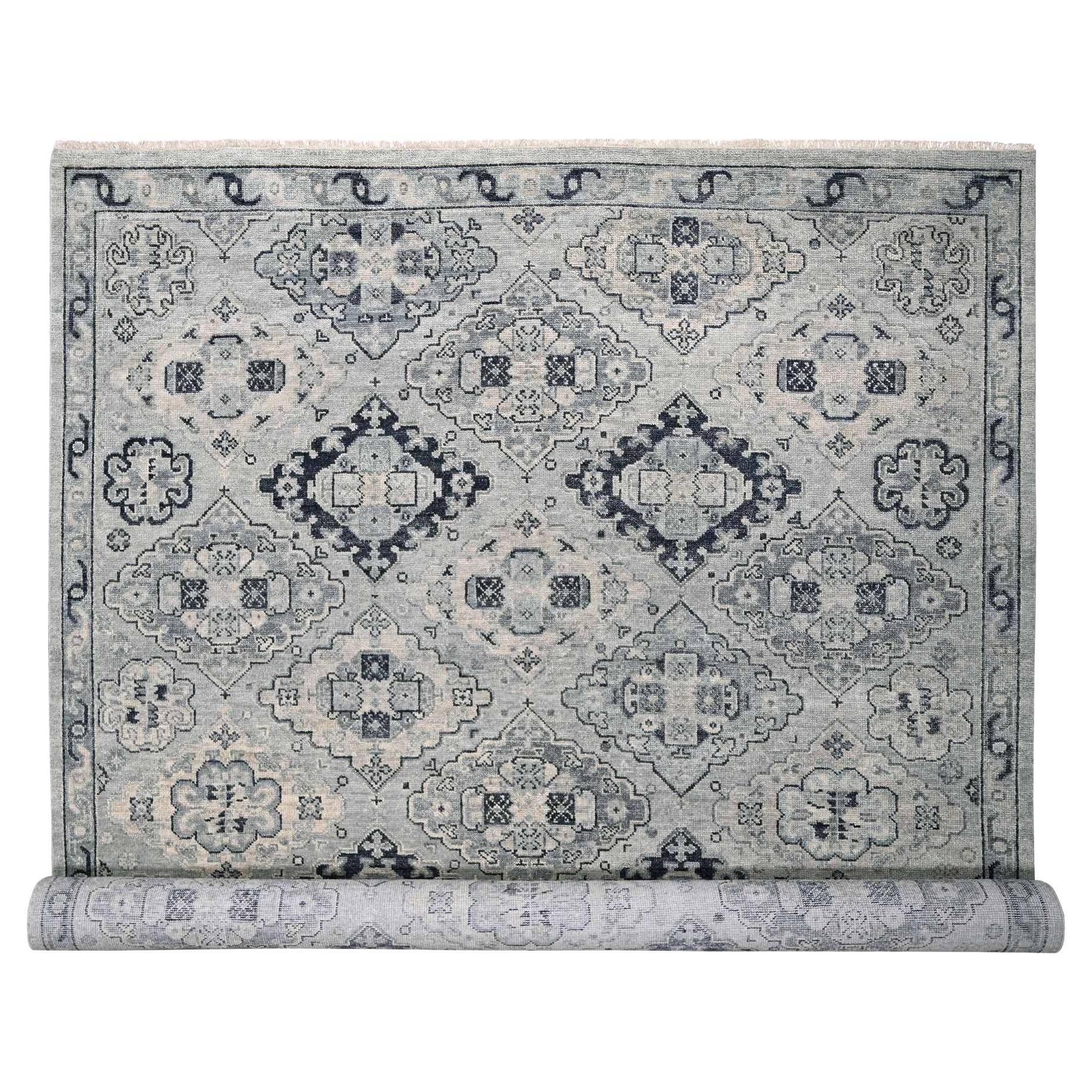 12'x17'9" Silver Gray, Tappeto di lana organica sovradimensionato, design anatolico annodato a mano
