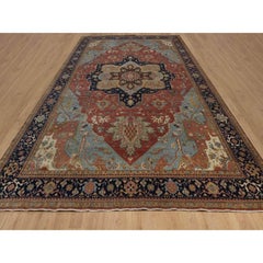 12'x18' Barn Red Pure Wool Hand Knotted Antiqued Fine Heriz Re-Creation Rug