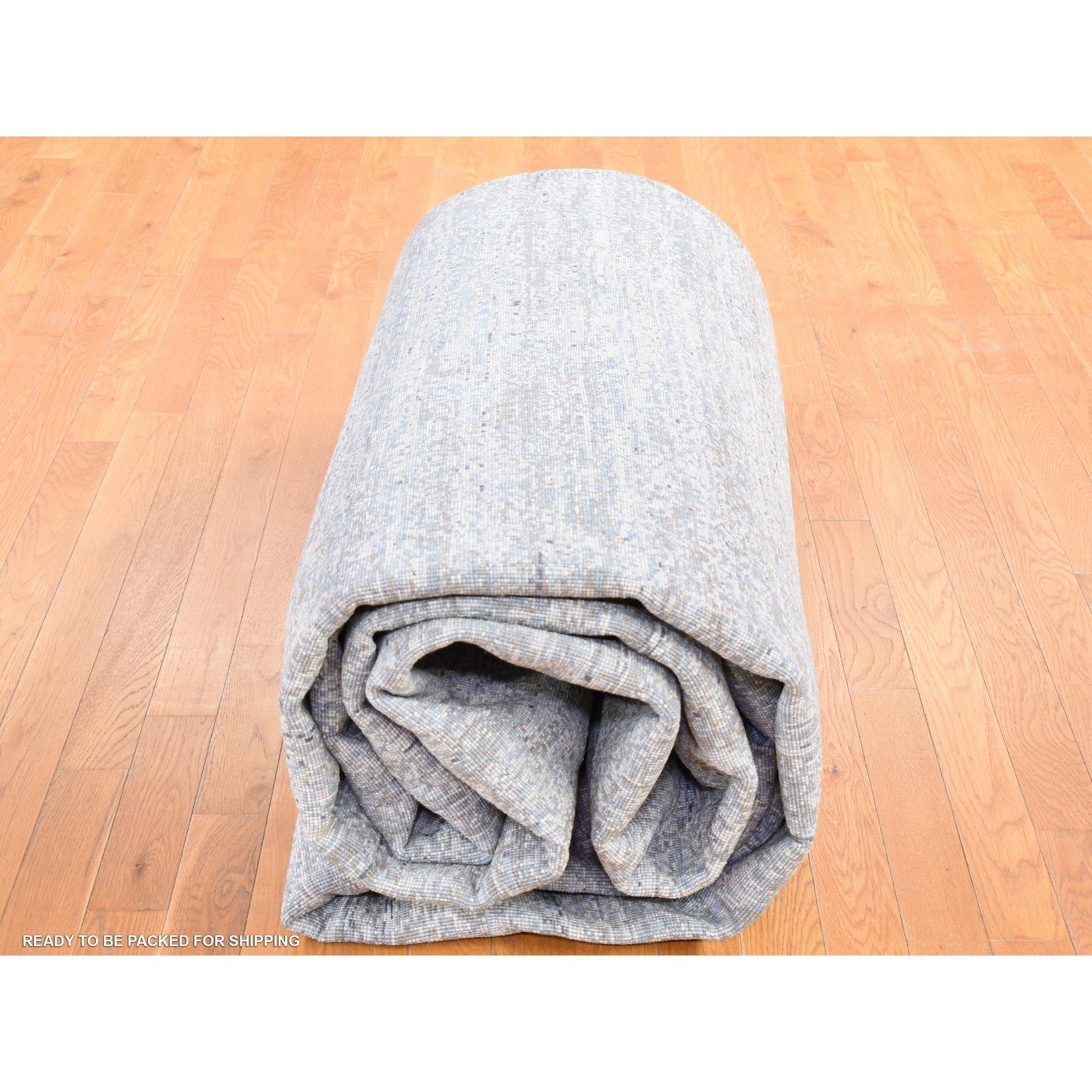 Tapis oriental noué à la main, bleu océanique, en laine et soie pure, de 12 x 18 pouces en vente 3
