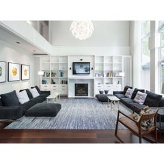 12'x18' Blue Oceanic Wool and Pure Silk Ombre Design Hand Knotted Oriental Rug