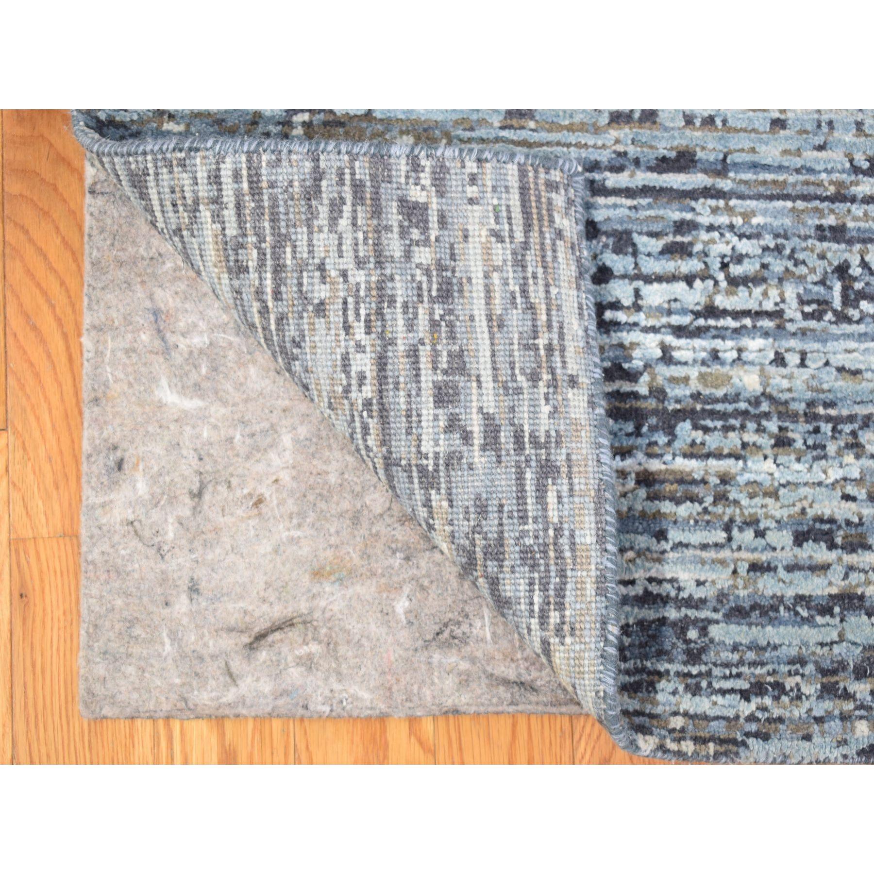 Indien Tapis oriental noué à la main, bleu océanique, en laine et soie pure, de 12 x 18 pouces en vente