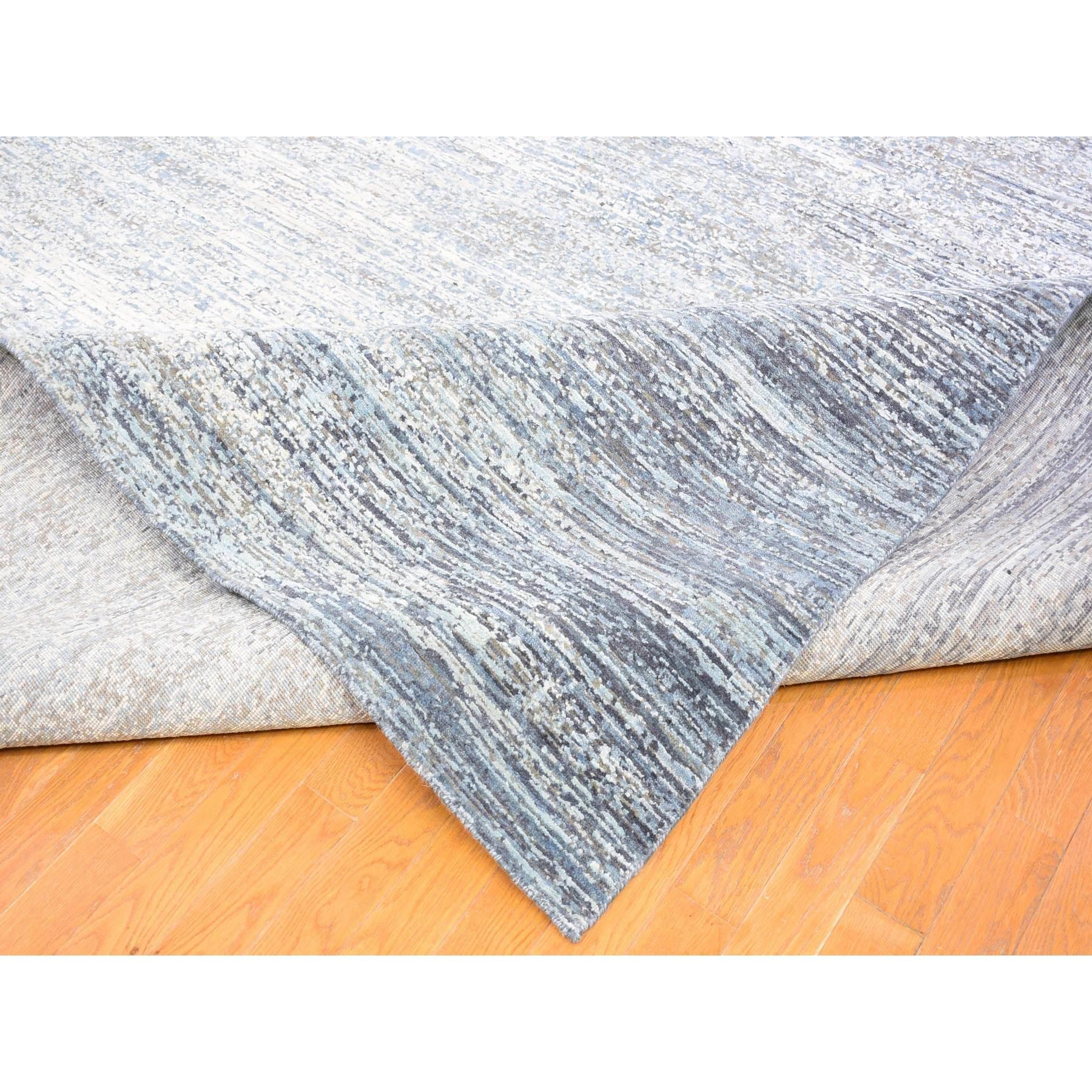 Tapis oriental noué à la main, bleu océanique, en laine et soie pure, de 12 x 18 pouces Neuf - En vente à Carlstadt, NJ