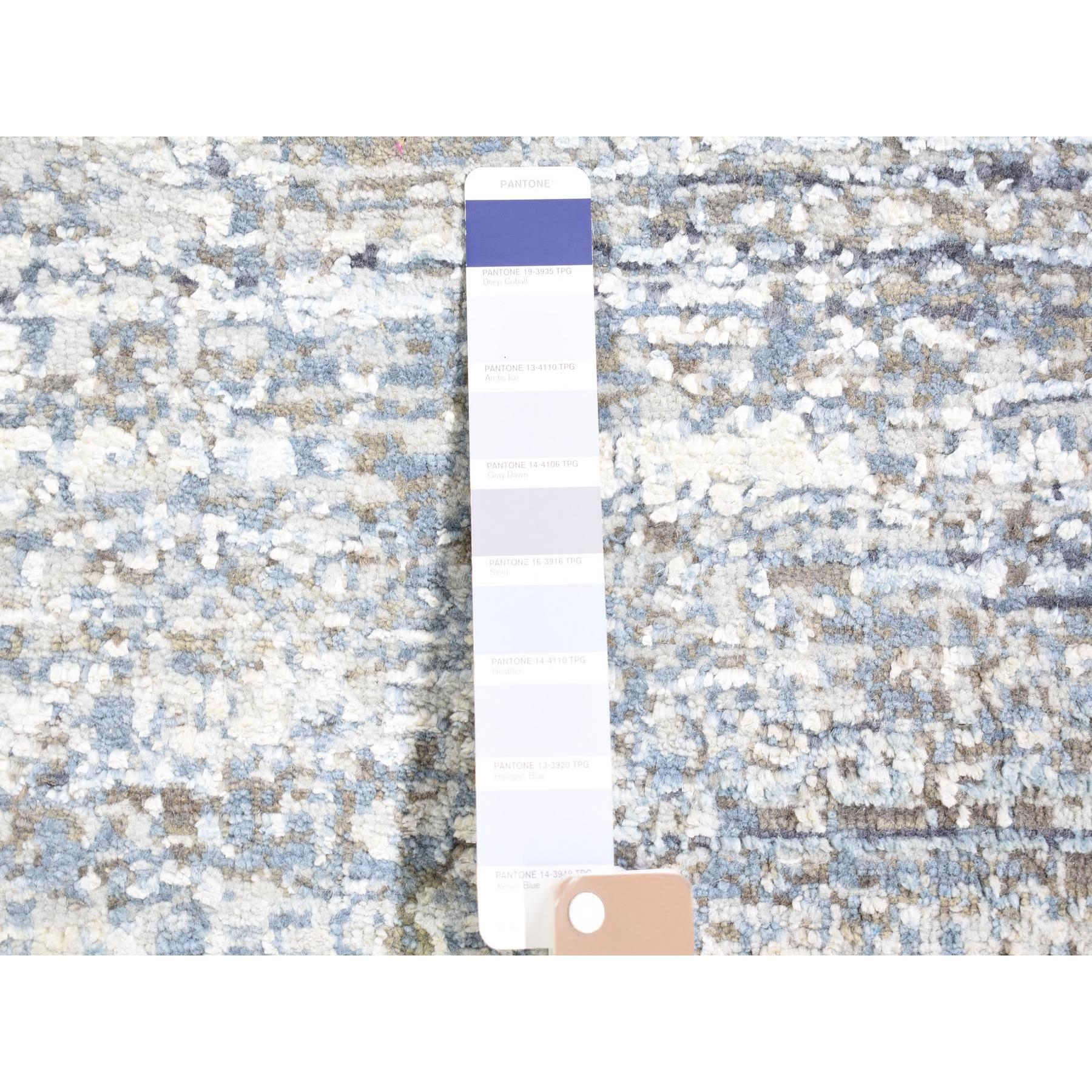 XXIe siècle et contemporain Tapis oriental noué à la main, bleu océanique, en laine et soie pure, de 12 x 18 pouces en vente