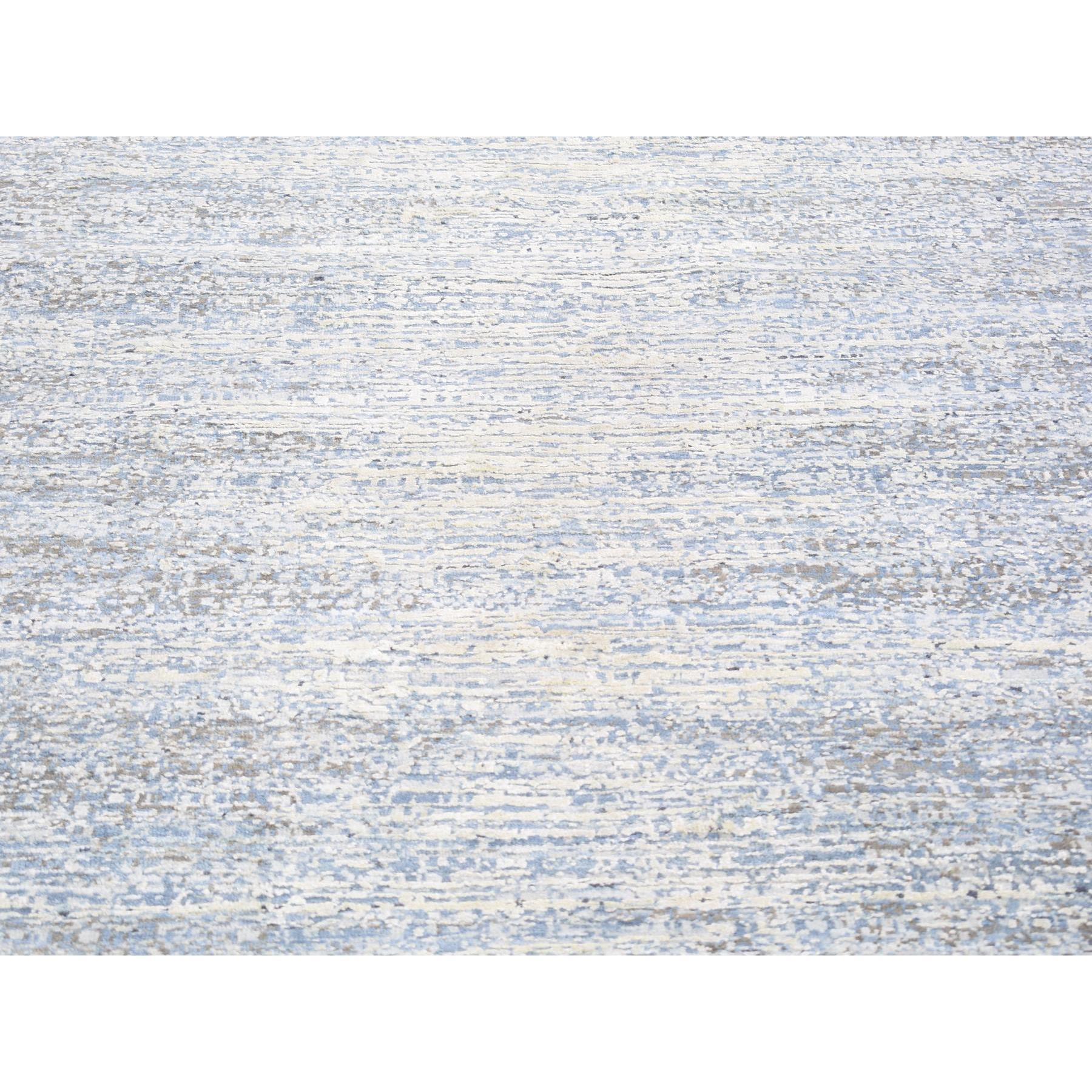 Soie Tapis oriental noué à la main, bleu océanique, en laine et soie pure, de 12 x 18 pouces en vente