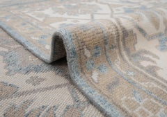 12x18 Blue Oushak with Ivory Border and Soft Beige Hand Knotted Rug ( G-12922 )