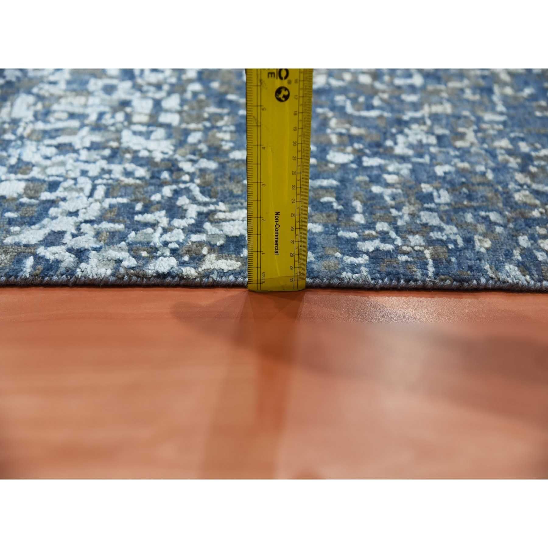 12'x18' Denim Blau, Moderner, handgeknüpfter Teppich aus reiner Seide und Wolle in Übergröße im Angebot 5