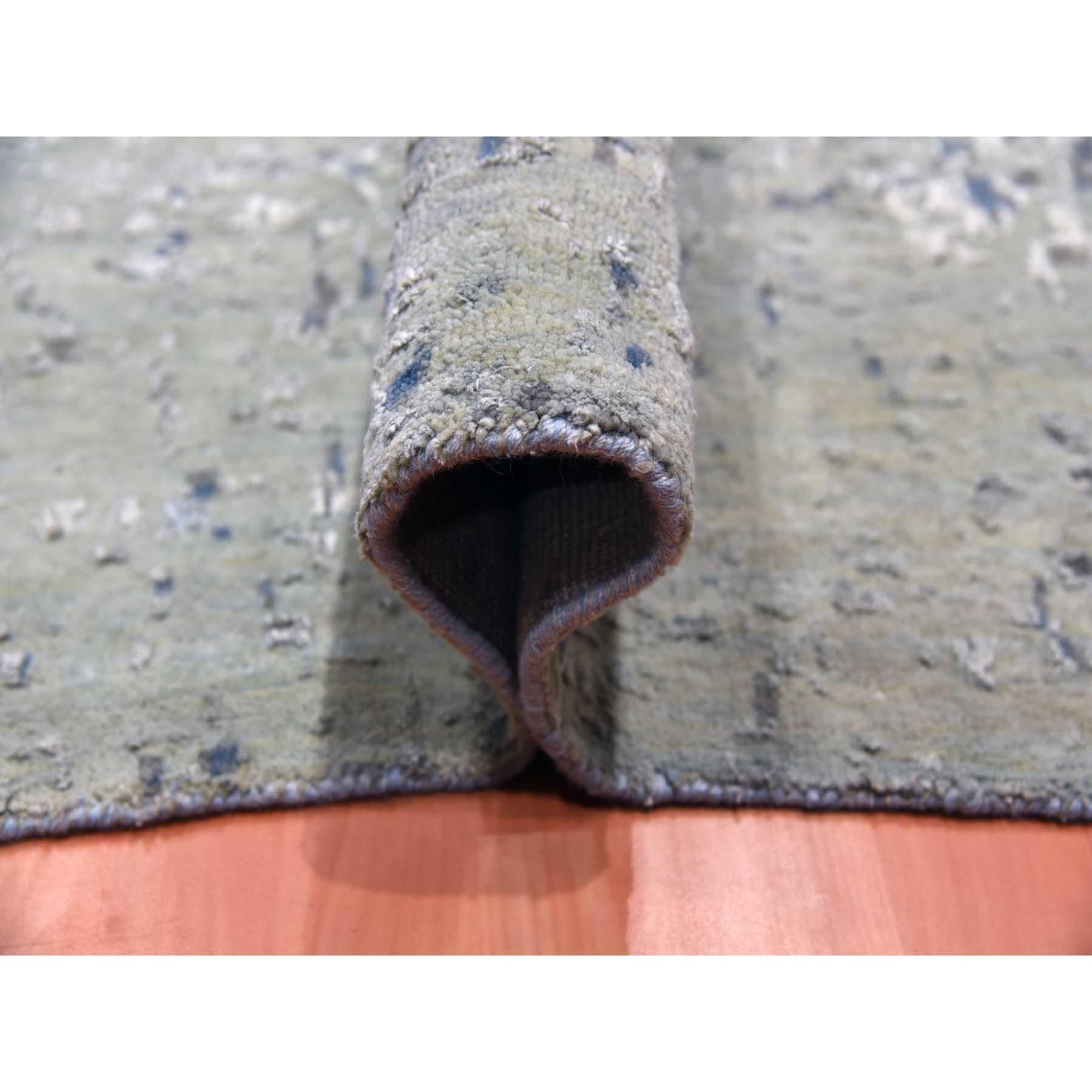 12'x18' Denim Blau, Moderner, handgeknüpfter Teppich aus reiner Seide und Wolle in Übergröße (21. Jahrhundert und zeitgenössisch) im Angebot