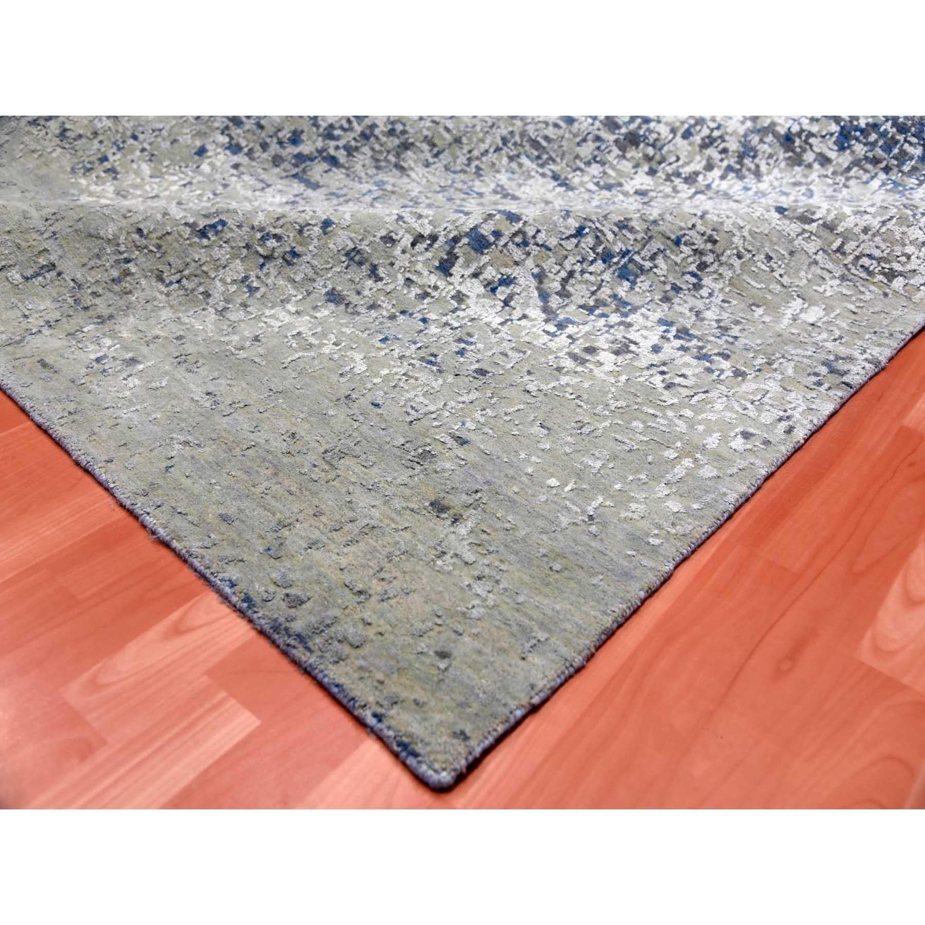 12'x18' Denim Blau, Moderner, handgeknüpfter Teppich aus reiner Seide und Wolle in Übergröße im Angebot 1