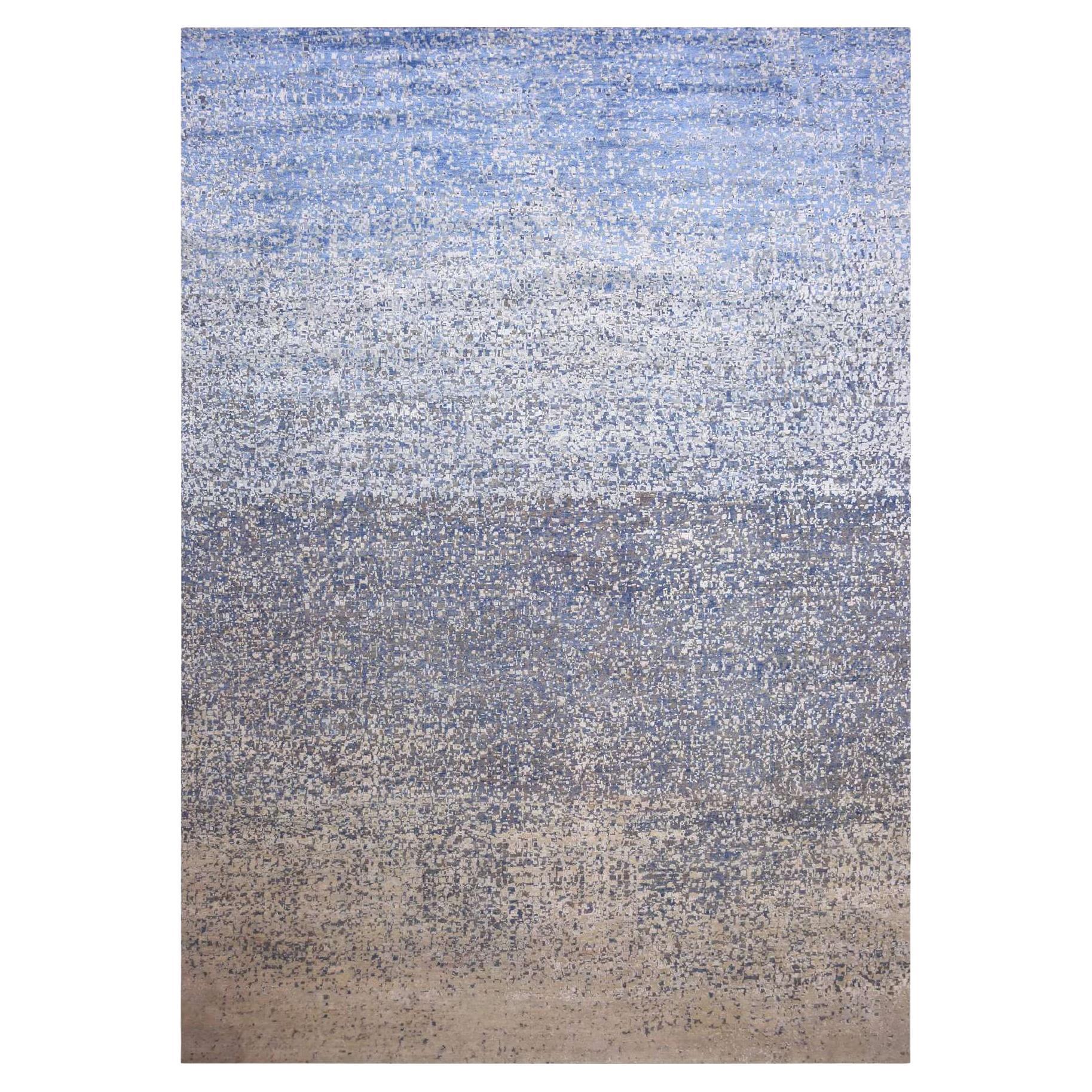 12
x18
 Denim Blue, Modern, Hand Knotted Pure Silk and Wool Oversized Rug