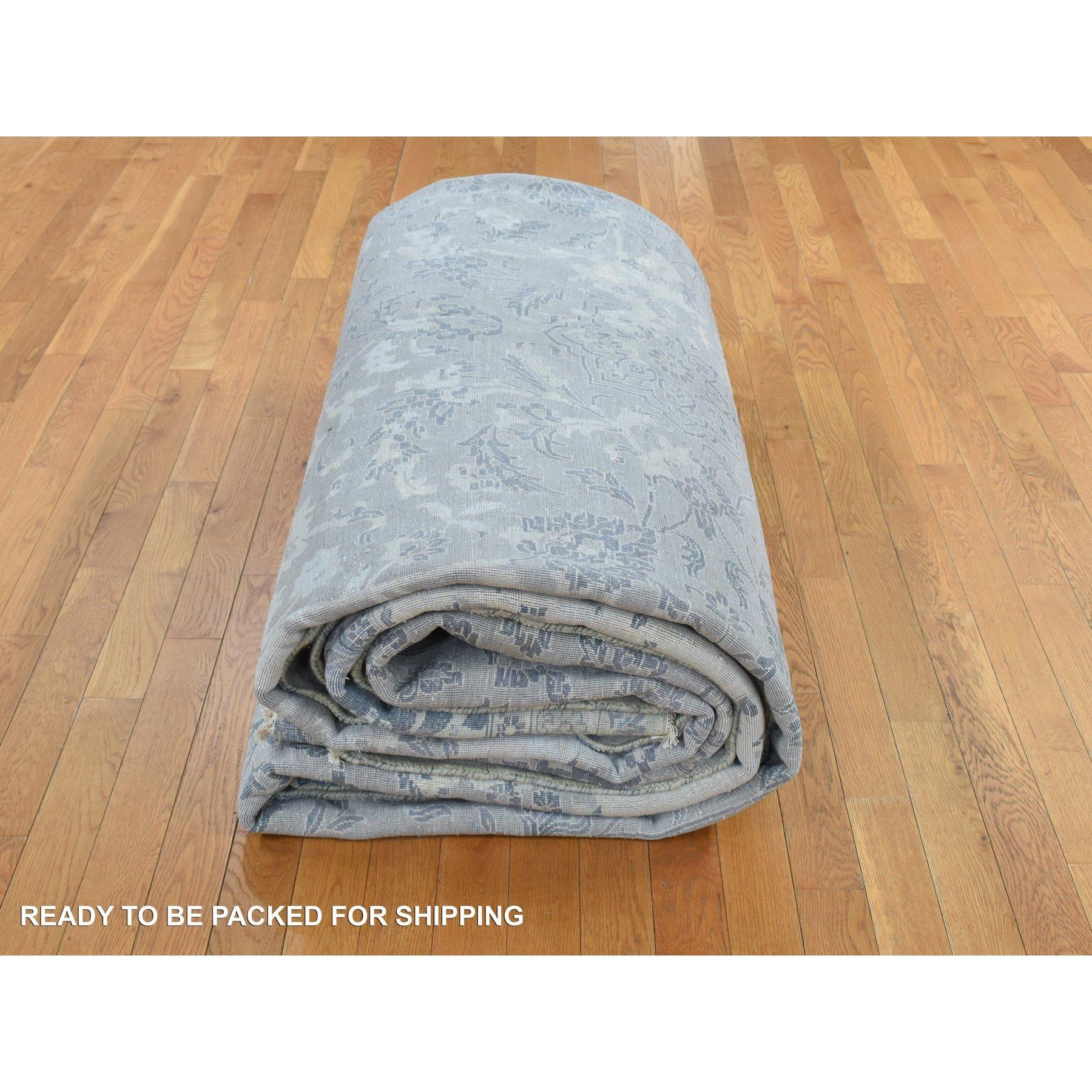 12'x18' Grauer, geraffter, persischer Teppich im persischen Design mit handgeknüpfter Seide in Übergröße im Angebot 2