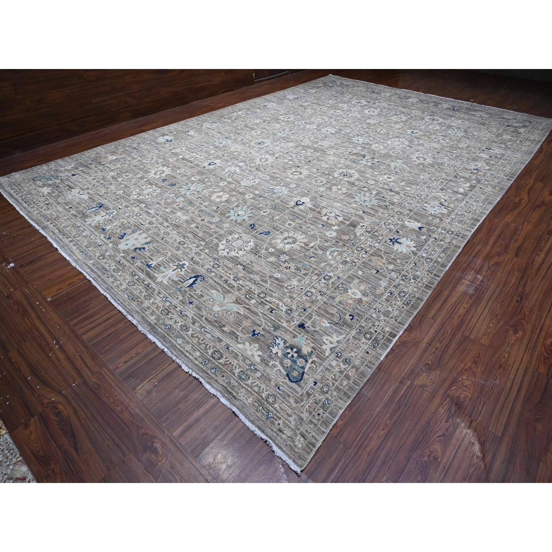 Tribal Tapis oriental XL, noué à la main, motif Ziegler Mahal gris 12'x18' en vente
