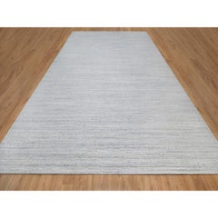 12'x18' Lily White Plain Modern Striae Design Hand Loomed Natural Wool Rug