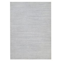 12'x18' Lily White Plain Modern Striae Design Handgewebter Teppich aus natürlicher Wolle