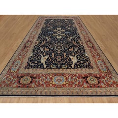 12'x18' Midnight Blue Hand Knotted Wool Antiqued Fine Heriz Re-Creation XL Rug