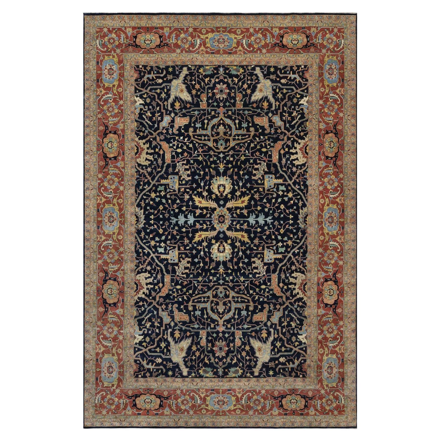 12
x18
 Mitternachtsblau Handgeknüpft Wolle Antiquiert Fein Heriz Re-Creation XL Teppich