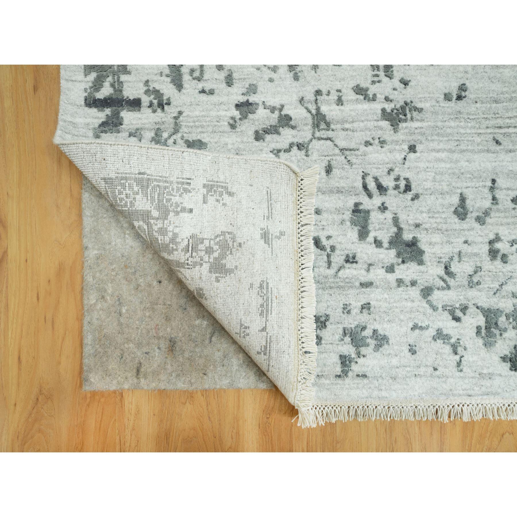 Indian 12'x18' Rustic Gray, Hand Knotted Broken Persian Design, Wool And Silk Rug For Sale