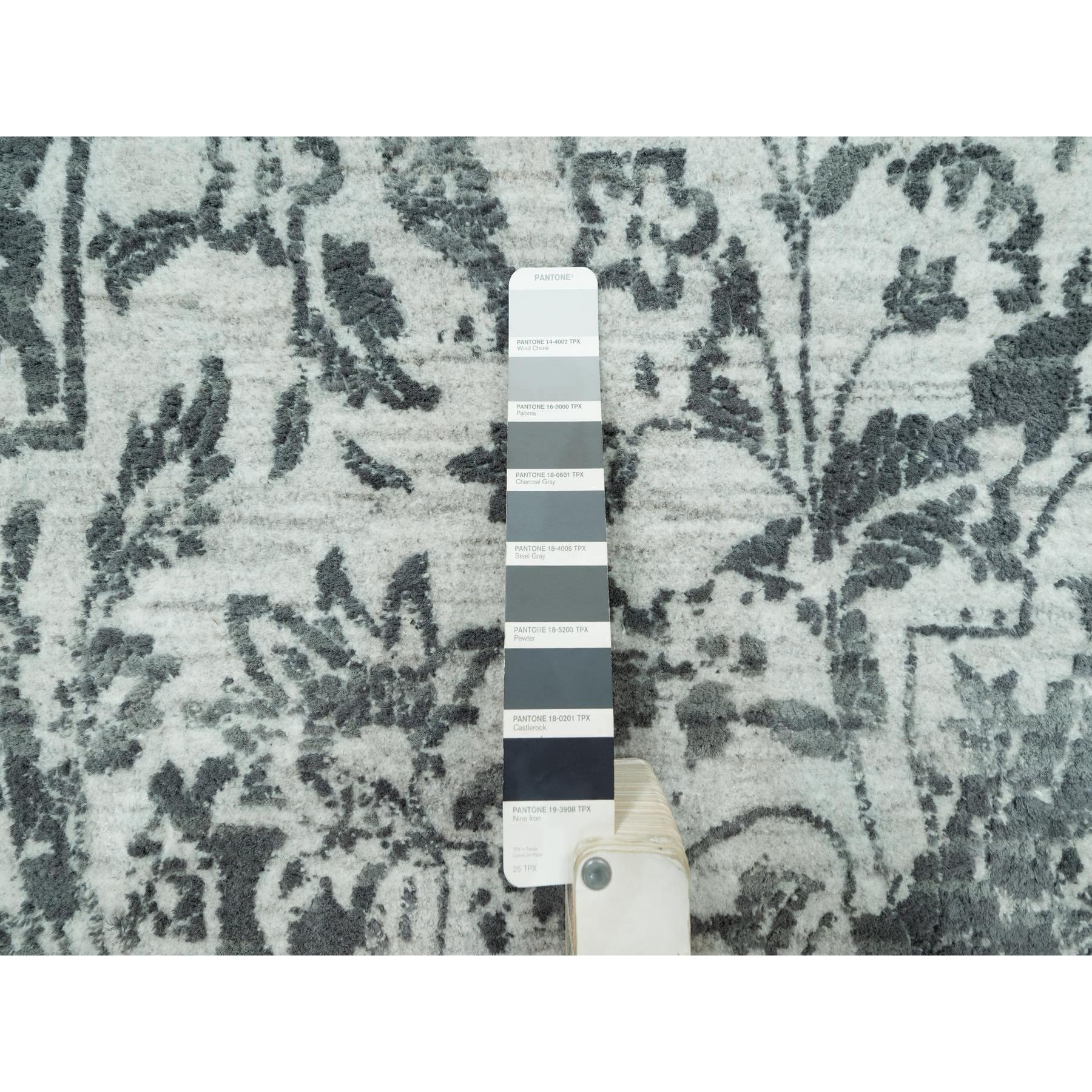 Contemporary 12'x18' Rustic Gray, Hand Knotted Broken Persian Design, Wool And Silk Rug For Sale