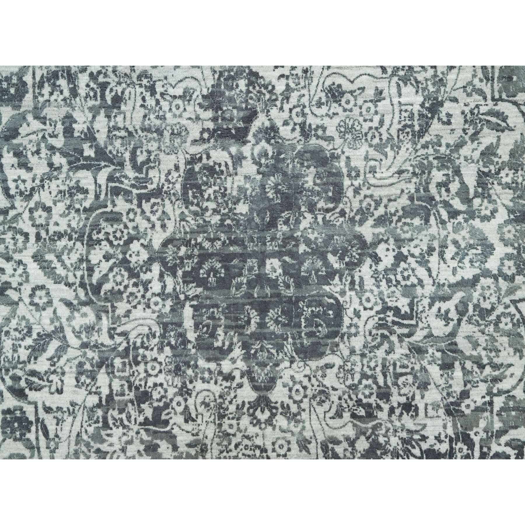12'x18' Rustic Gray, Hand Knotted Broken Persian Design, Wool And Silk Rug For Sale 1