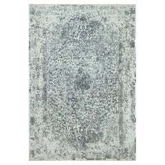 Rustikaler grauer 12'x18' handgeknüpfter Teppich in Broken-Persischem Design aus Wolle und Seide