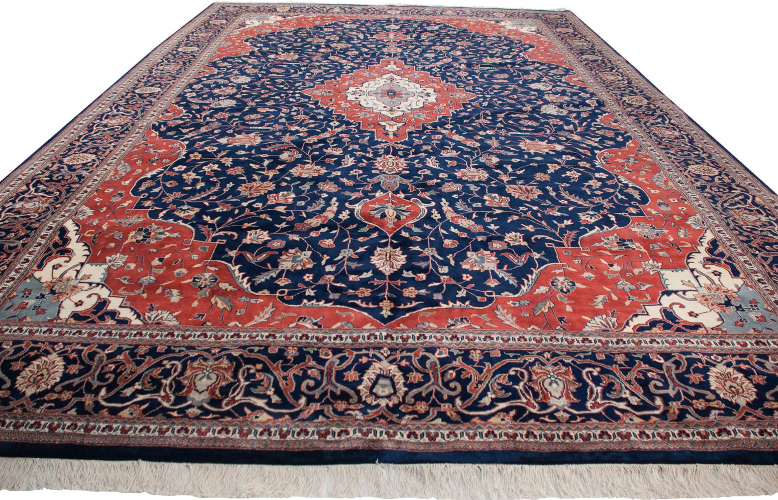 Indischer Kashan-Teppich im Vintage-Stil (Kaschan) im Angebot