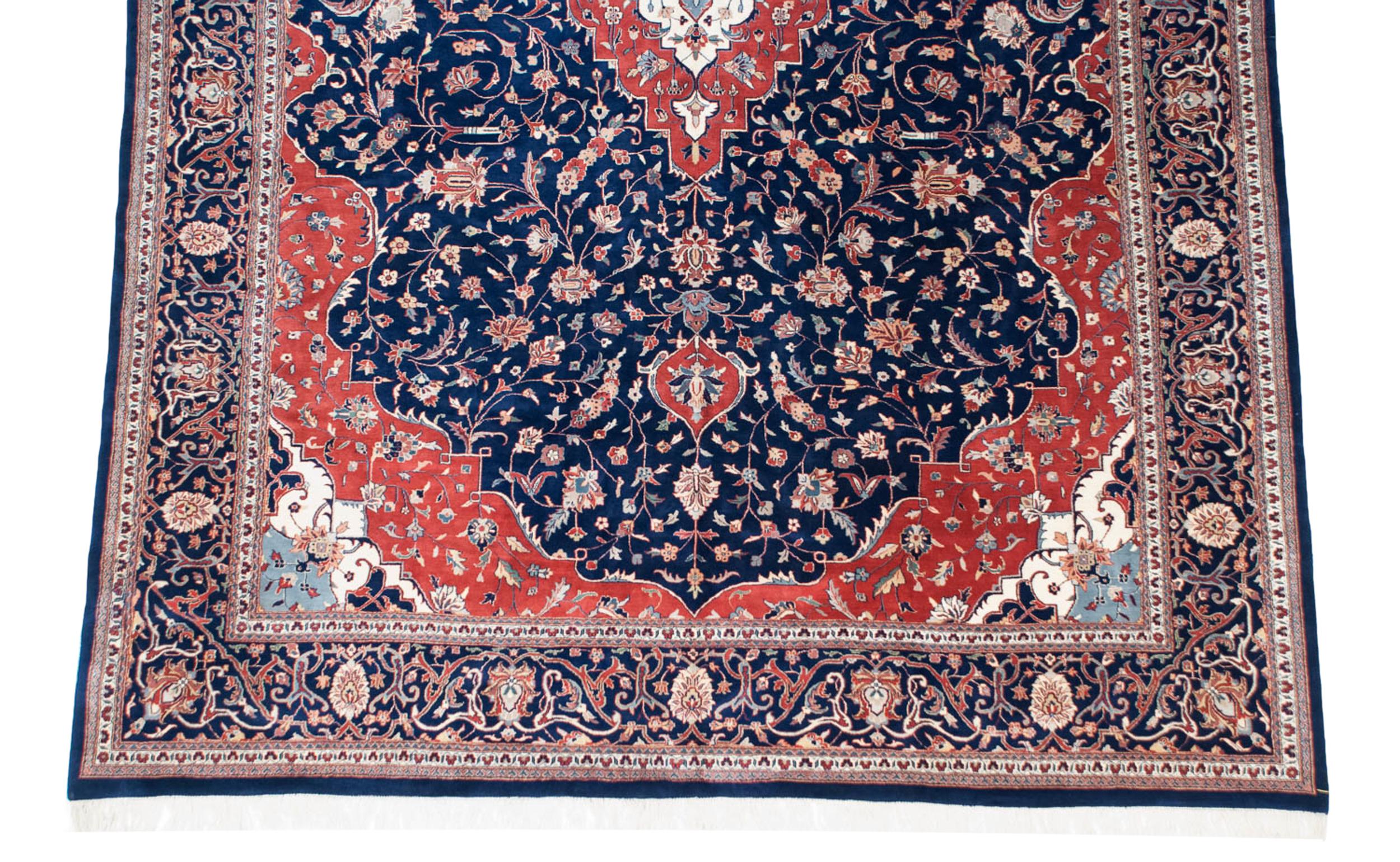 Indischer Kashan-Teppich im Vintage-Stil (Ende des 20. Jahrhunderts) im Angebot
