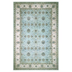 12'x18'1" Crystal Blue Agra Shah Abbas Flower Vines Design Tappeto di Lana Annodato a Mano