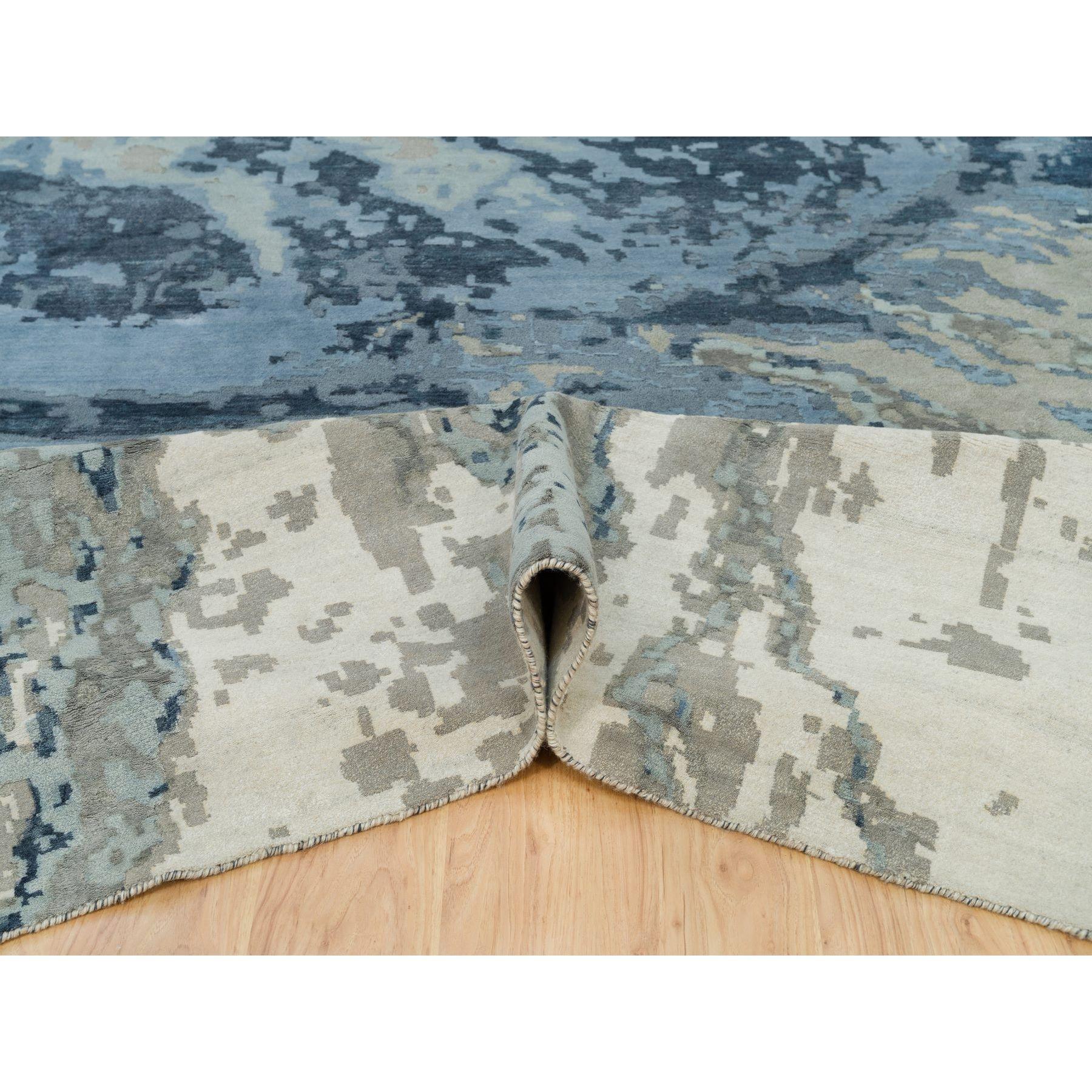 Annodato a mano Tappeto oversize in lana e seta annodato a mano con motivo galattico astratto blu lapis 12'x18'1