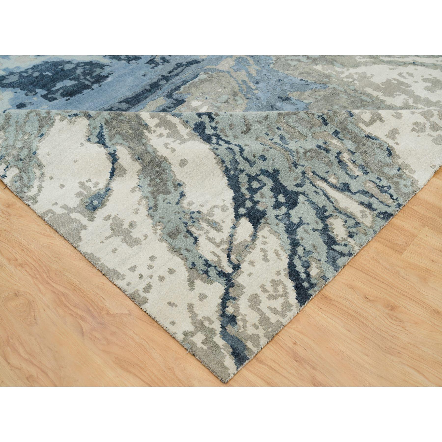 Tappeto oversize in lana e seta annodato a mano con motivo galattico astratto blu lapis 12'x18'1