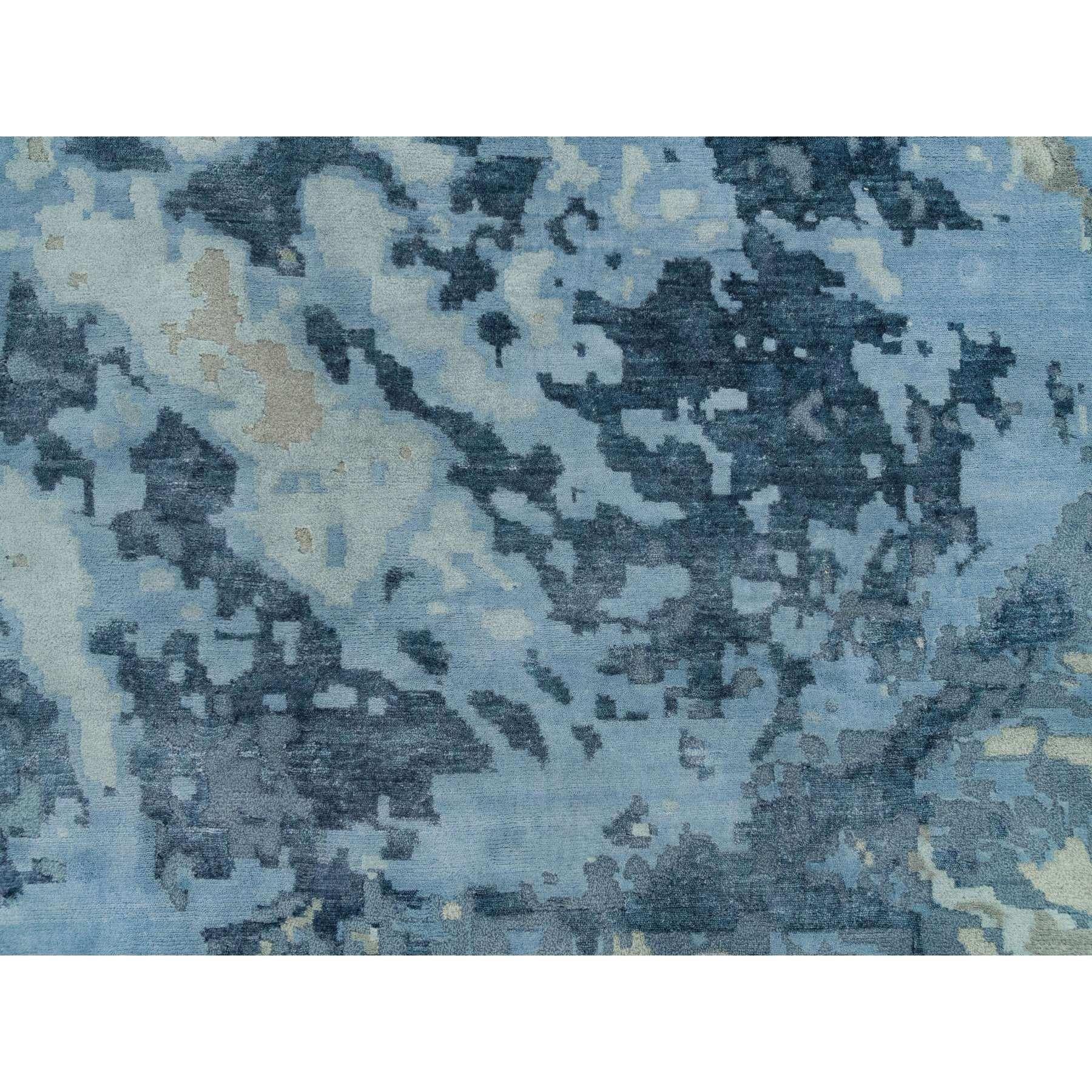 Seta Tappeto oversize in lana e seta annodato a mano con motivo galattico astratto blu lapis 12'x18'1