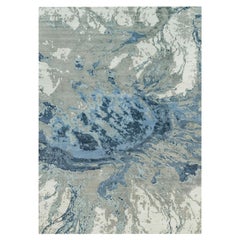 Tappeto oversize in lana e seta annodato a mano con motivo galattico astratto blu lapis 12'x18'1"