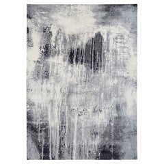 12'x18'1" Tapis surdimensionné noir et gris à design abstrait en laine et soie noué à la main
