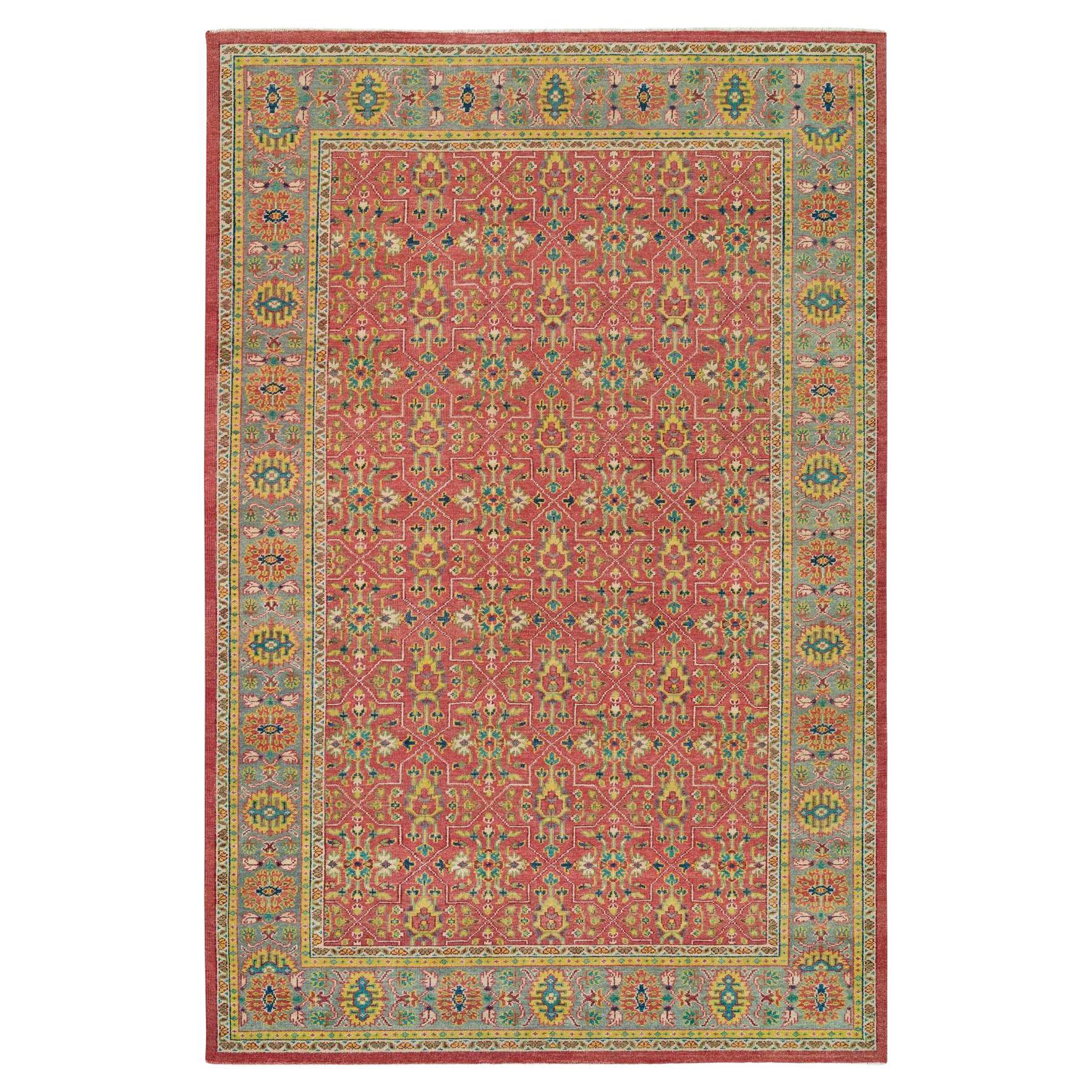 12'x18'1" Red Antiqued Oushak Reimagined Design Hand Knotted Oriental Rug For Sale