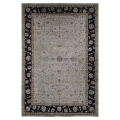 12'x18'2" Ivoire Moitié laine et moitié soie Rajasthan Leaf Design Rug noué à la main